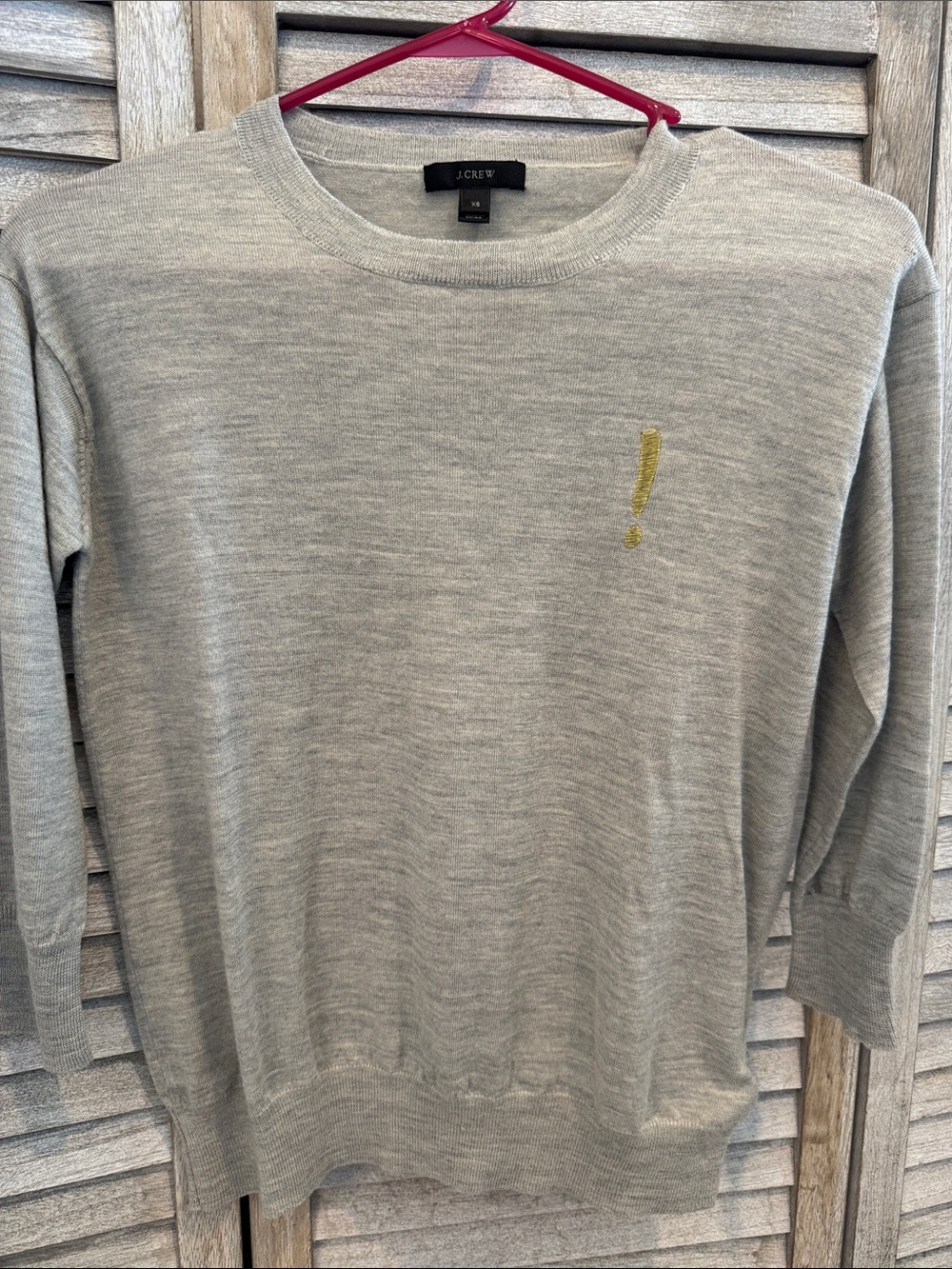 J. Crew Women’s Light Gray Crewneck Sweater with Gold Exclamation